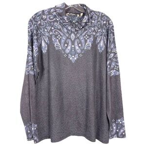 Soft Surroundings XLP Top Purple Gray Paisley Cowl Neck Long Sleeve Knit‎ 102